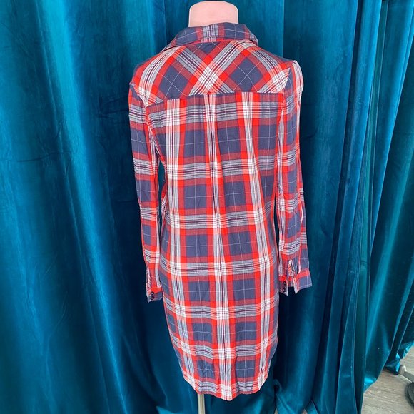 Banana Republic Plaid Long Sleeve Shirt Dress Red/Blue - Picture 11 of 11